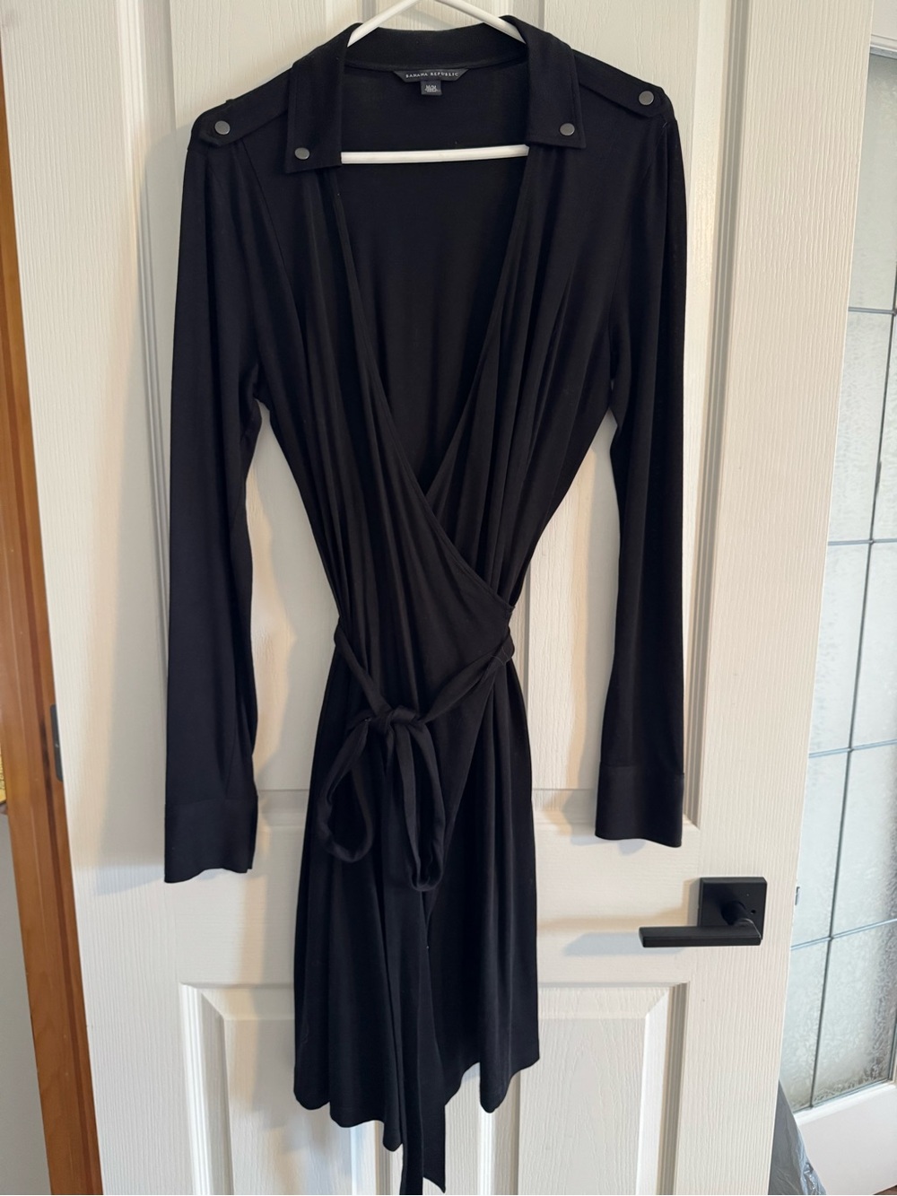 Banana Republic Black Long-Sleeve Wrap Dress with Tie Belt